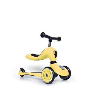 scoot & ride - highwaykick 1 children adjustable seated or standing 2-in-1 scooter including safety pads (lemon) - for ages 1-5