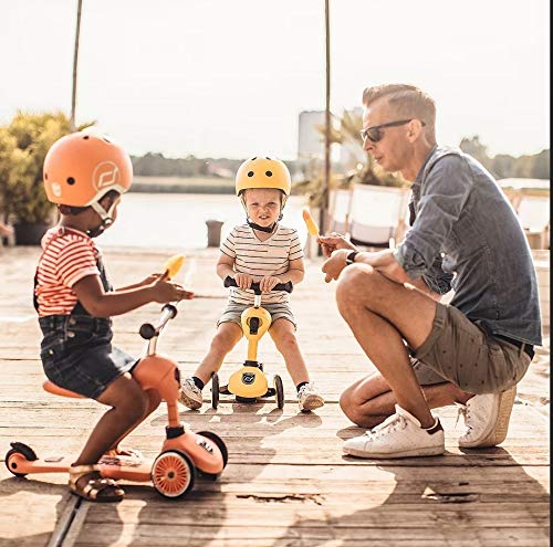 Scoot & Ride - Highwaykick 1 Children Adjustable Seated or Standing 2-in-1 Scooter Including Safety Pads (Lemon) - for Ages 1-5