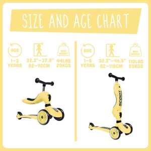 Scoot & Ride - Highwaykick 1 Children Adjustable Seated or Standing 2-in-1 Scooter Including Safety Pads (Lemon) - for Ages 1-5