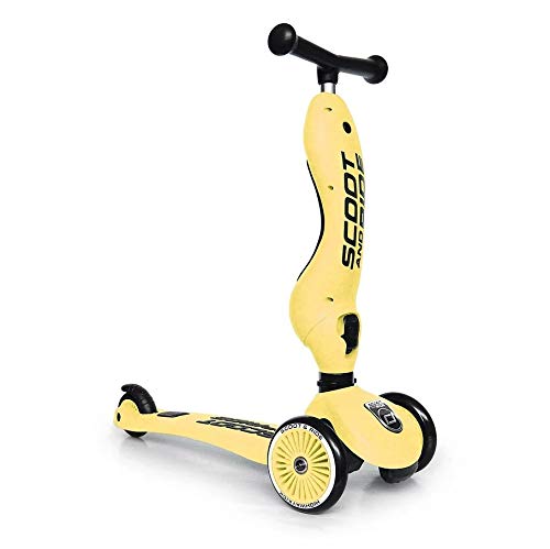 Scoot & Ride - Highwaykick 1 Children Adjustable Seated or Standing 2-in-1 Scooter Including Safety Pads (Lemon) - for Ages 1-5