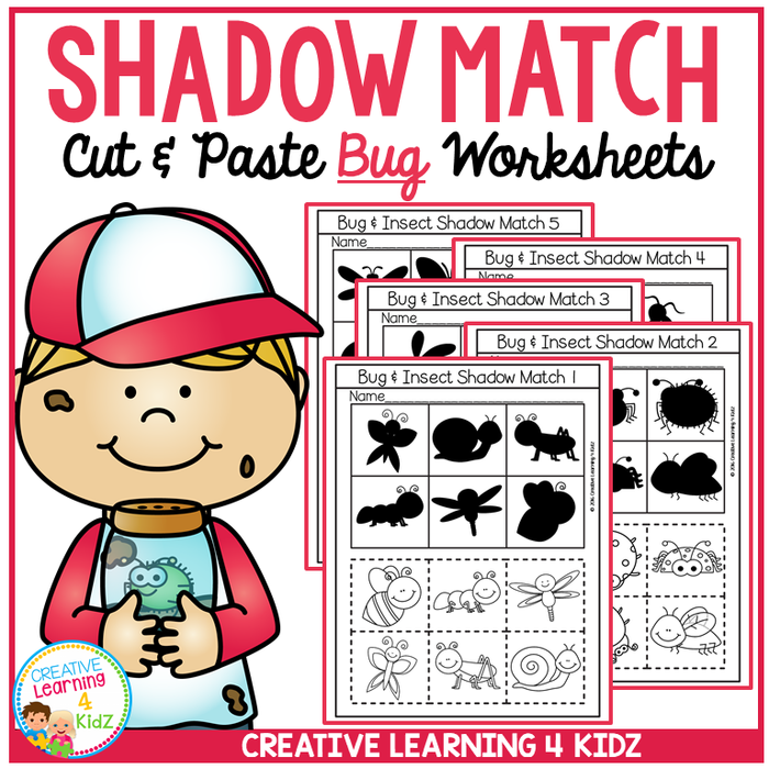 Shadow Matching Bug Cut & Paste Worksheets