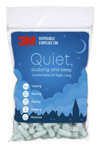 3m disposable earplugs for quiet, studying & sleep, 80 pairs (160 plugs), noise reduction rating (nrr) 32 db, comfortable all night long, light blue ear plugs, come in resealable bag (epqs-80b-sioc)