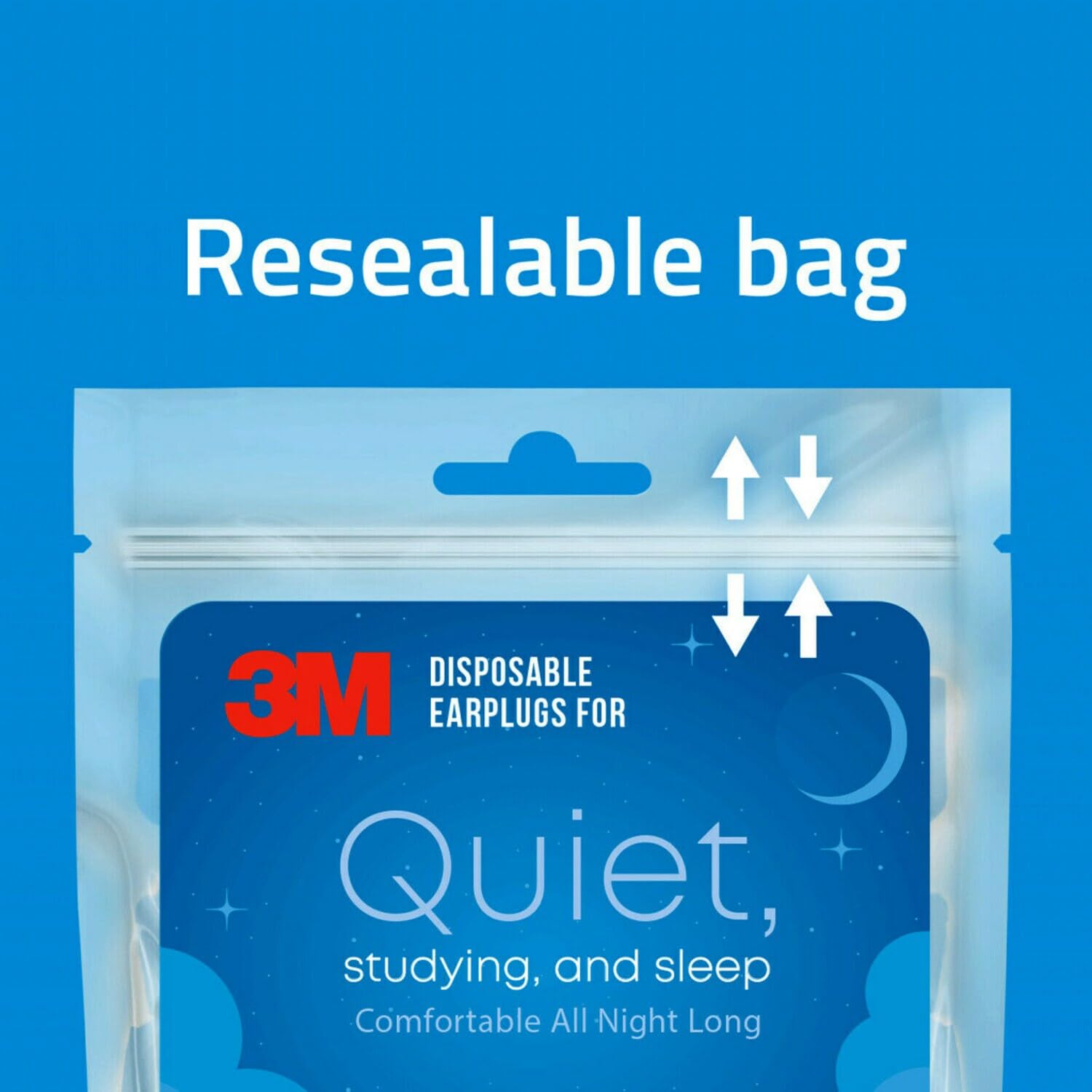 3M Disposable Earplugs For Quiet, Studying & Sleep, 80 Pairs (160 Plugs), Noise Reduction Rating (NRR) 32 dB, Comfortable All Night Long, Light Blue Ear Plugs, Come In Resealable Bag (EPQS-80B-SIOC)