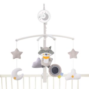 baby musical crib mobile toys with rotation, raccon clouds and stars sooth pendant toy,wind-up music box design,nursery decoration gift for newborn boys and girls