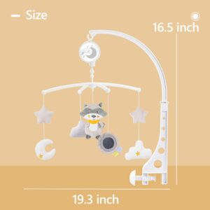 Baby Musical Crib Mobile Toys with Rotation, Raccon Clouds and Stars Sooth Pendant Toy,Wind-up Music Box Design,Nursery Decoration Gift for Newborn Boys and Girls