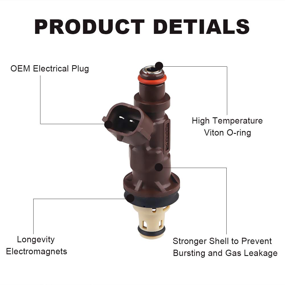 JDMON Compatible with Fuel injectors Toyota 4Runner Tacoma Tundra 3.4L V6 1999-2004 Replace 2320962040 2172933 2 Hole Pack of 6