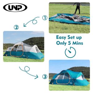 UNP Camping Tent 10-Person-Family Tents, Parties, Music Festival Tent, Big, Easy Up, 5 Large Mesh Windows, Double Layer, 2 Room, Waterproof, Weather Resistant, 18ft x 9ft x78in