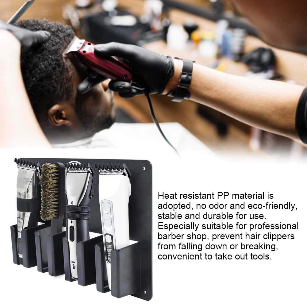 Hair Clipper Holder, Multi-Functional 4 Holes Wall Mount Hairdressing Tool Storage, Wall-Mounted Hair Cutter Brush Holder Stand