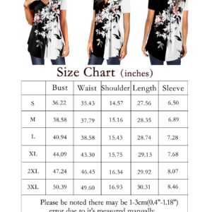 MAYAMANG Women's Floral Tunic Tops Casual Blouse V Neck Short Sleeve Buttons Up T-Shirts (Black+Small Floral, XL)