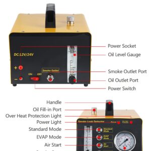 QPKING EVAP Smoke Fuel Leakage Tester 4 in 1 Car Conduit Pipe System Leak Detection Tools, Car Fuel Leak Detector for 12V/24V Vehicles Boats with Adjustable FlowMeter Leak Detector