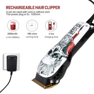 HONGNAL Professional Hair Clipper, 2-Speed Cordless Hair Cutting Kit 5500RPM, 2000mAh Rechargeable Battery with 8 Attachment Guards, Precise Stainless Steel Cutting Blade