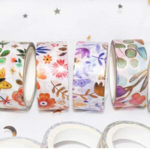 YUBBAEX Floral Gold Washi Tape Set VSCO Foil Masking Tape Decorative for Arts, DIY Crafts, Journal Supplies, Planners, Scrapbook, Card/Gift Wrapping -8/15mm- (Blooming 18 Rolls)