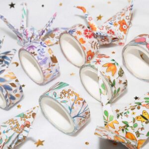 YUBBAEX Floral Gold Washi Tape Set VSCO Foil Masking Tape Decorative for Arts, DIY Crafts, Journal Supplies, Planners, Scrapbook, Card/Gift Wrapping -8/15mm- (Blooming 18 Rolls)