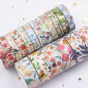 YUBBAEX Floral Gold Washi Tape Set VSCO Foil Masking Tape Decorative for Arts, DIY Crafts, Journal Supplies, Planners, Scrapbook, Card/Gift Wrapping -8/15mm- (Blooming 18 Rolls)