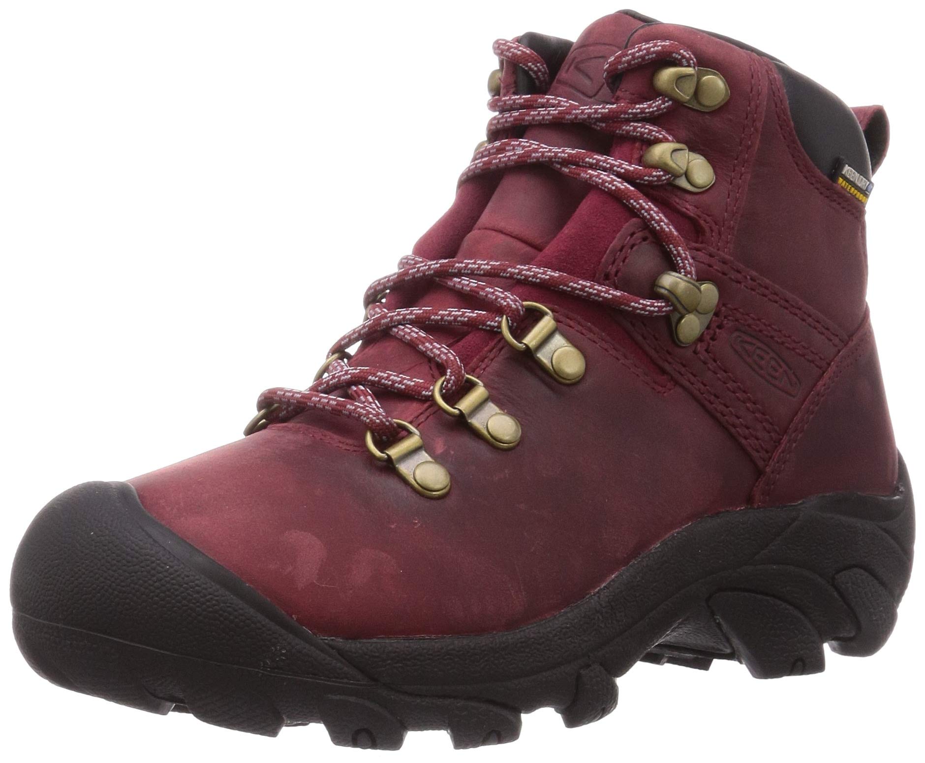 KEEN Women's Pyrenees Mid Height Waterproof Hiking Boots, Tibetan Red/Black, 9.5