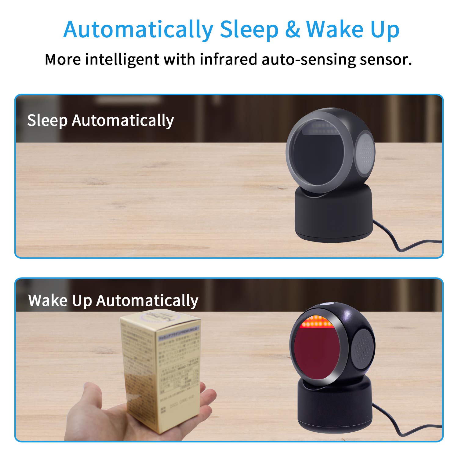 1D 2D QR Desktop Barcode Scanner, Symcode Omnidirectional Hands-Free Automatic USB Barcode Reader Scanner, Capture Barcodes from Mobile Phone Screen, Automatic Image Sensing Barcode Scanner