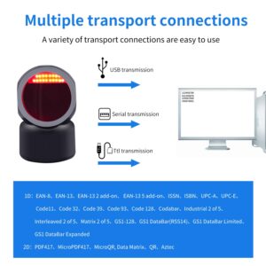 1D 2D QR Desktop Barcode Scanner, Symcode Omnidirectional Hands-Free Automatic USB Barcode Reader Scanner, Capture Barcodes from Mobile Phone Screen, Automatic Image Sensing Barcode Scanner