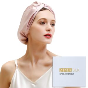 zimasilk 22 momme 100% mulberry silk sleep cap for women hair care,natural silk night bonnet with elastic stay on head (1pc, pink)