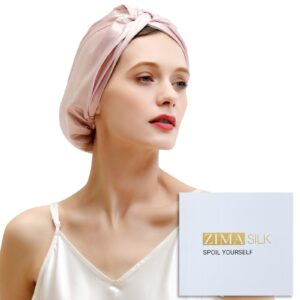 ZIMASILK 22 Momme 100% Mulberry Silk Sleep Cap for Women Hair Care,Natural Silk Night Bonnet with Elastic Stay On Head (1Pc, PINK)