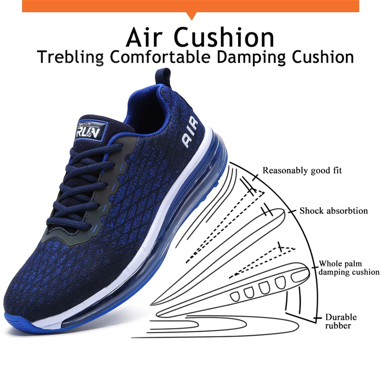 Azooken Mens Tennis Footwear Shoes Walking Casual Breathable Jogging Outdoor Sports Fitness Road Lightweight Trail Running Sneakers(8998 Blue 45)