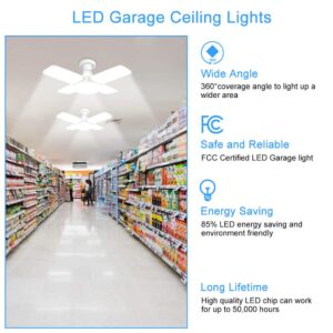 LED Garage Lights 2 Pack Garage Lights LED Light Garage E26 LED Garage Ceiling Lights 60W Deformable Garage Light with 4 Panels, LED Shop Light Garage Lights Ceiling Led for Garage, Working Light