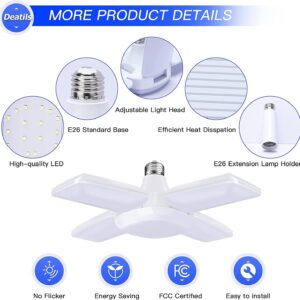 LED Garage Lights 2 Pack Garage Lights LED Light Garage E26 LED Garage Ceiling Lights 60W Deformable Garage Light with 4 Panels, LED Shop Light Garage Lights Ceiling Led for Garage, Working Light