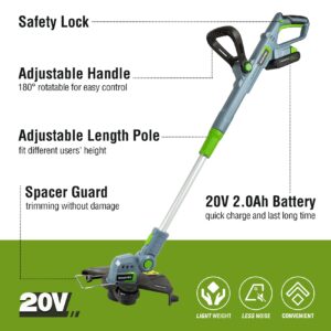 WORKPRO 20V Cordless String Trimmer/Edger, 12-inch, with 2Ah Lithium-Ion Battery, 1 Hour Quick Charger, 16.4ft Trimmer Line Included