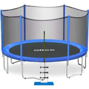 orcc 1200lbs weight capacity 16 15 14 12 10ft trampoline for kids and adults outdoor trampolines with safety enclosure net wind stakes non-slip ladder