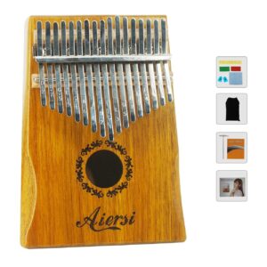 Aiersi Full Pack Armrest Gecko Design Portable 17 key Koa Kalimba instrument Finger Thumb Piano with free bag music songbook tuning hammer stickers（Carefulness）