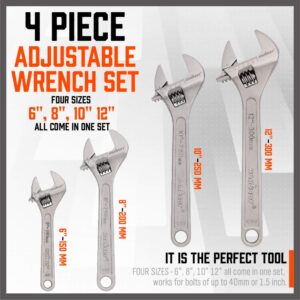 HORUSDY 4-Piece Adjustable Wrench Set, CR-V Steel, Crescent Wrenches Set(6-inch, 8-inch, 10-inch, 12-inch)