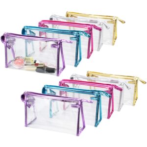 hedume 10 pcs transparent waterproof cosmetic bag, pvc clear makeup organizing bags with zipper perfect for bathroom, travel