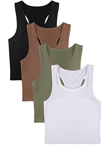 Boao 4 Pieces Basic Tank Tops Sleeveless Racerback Crop Top for Women(Black, White, Army Green, Coffee,Large)