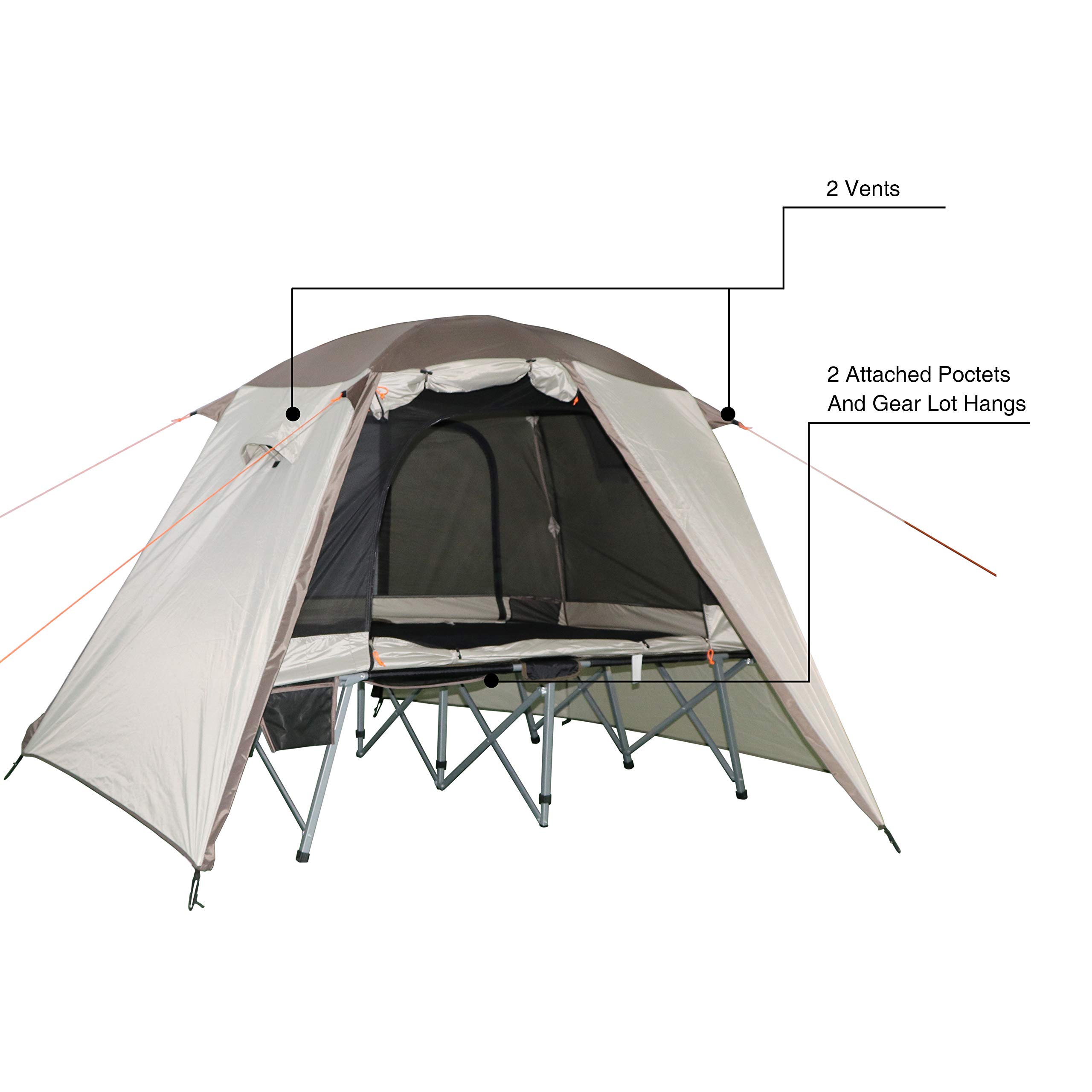 Timber Ridge 2 Person Quick Setup Full Fly Cot Tent, Tan, 80"X50"X47" (WF-7447)