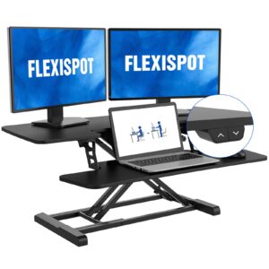 flexispot 40" electric height adjustable standing desk converter motorized stand-up desk riser with quick release keyboard tray, for home and office