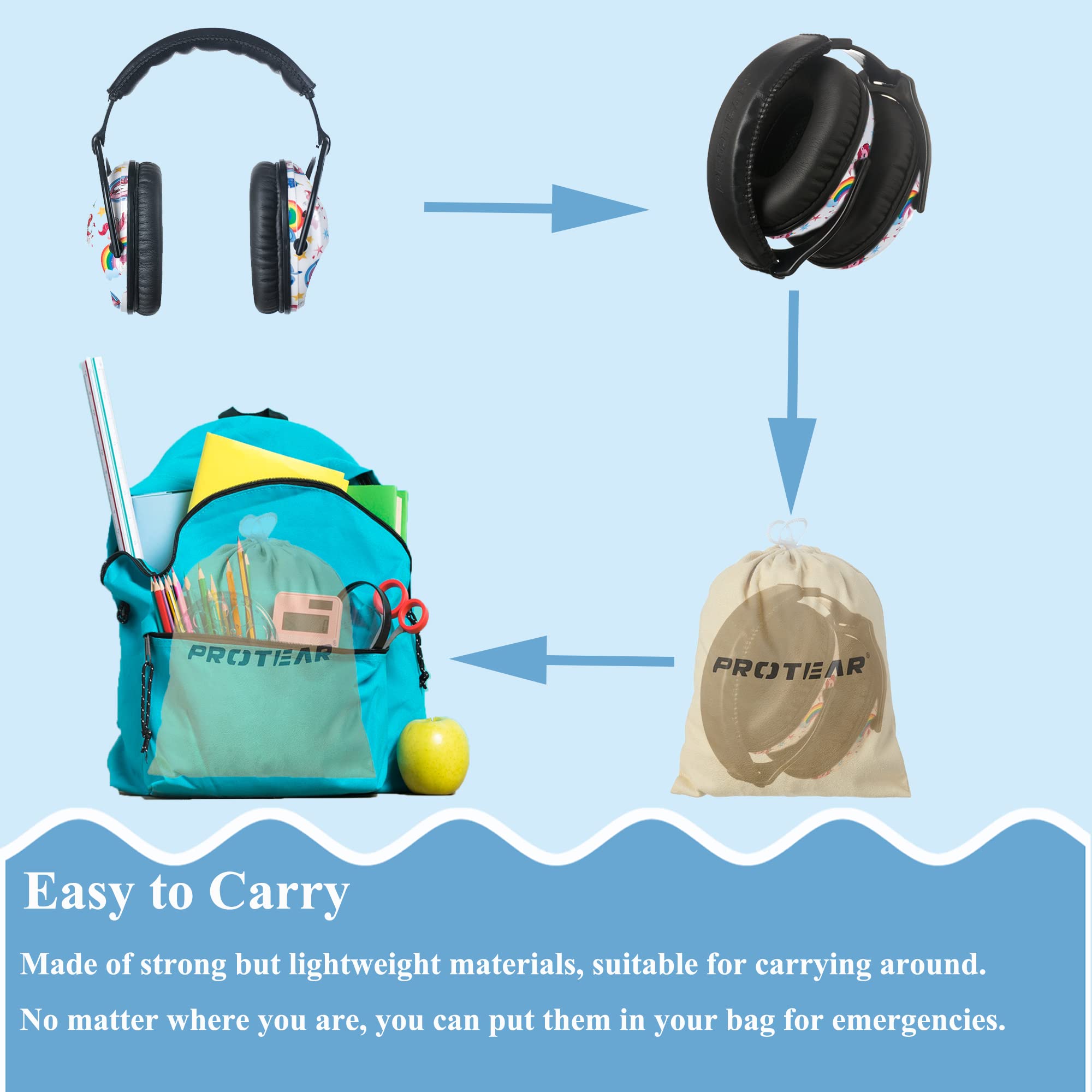 PROTEAR Kids Ear Protection Safety Ear Muffs, NRR 25dB Noise Reduction Children Earmuffs, Hearing Protectors for Sleeping, Studying, Airplane, Concerts, Fireworks - Unicorn with Black Band