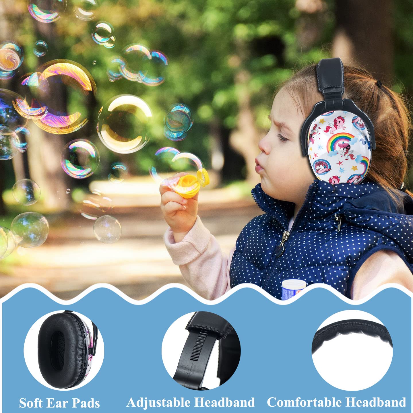 PROTEAR Kids Ear Protection Safety Ear Muffs, NRR 25dB Noise Reduction Children Earmuffs, Hearing Protectors for Sleeping, Studying, Airplane, Concerts, Fireworks - Unicorn with Black Band