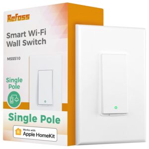 refoss smart light switch, single pole smart switch, neutral wire required, compatible with apple homekit, amazon alexa and hey google, 2.4ghz wi-fi, remote and voice control, no hub required, 1 pack