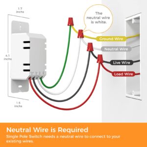 Refoss Smart Light Switch, Single Pole Smart Switch, Neutral Wire Required, Compatible with Apple HomeKit, Amazon Alexa and Hey Google, 2.4GHz Wi-Fi, Remote and Voice Control, No Hub Required, 1 Pack