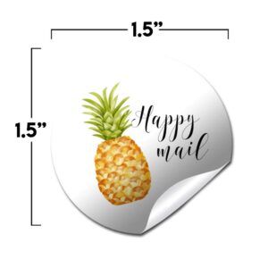 Pineapple Themed Happy Mail Thank You Customer Appreciation Sticker Labels for Small Businesses, 60 1.5" Circle Stickers by AmandaCreation, Great for Envelopes, Postcards, Direct Mail, & More!