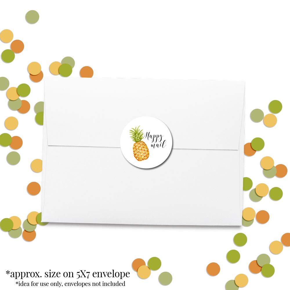 Pineapple Themed Happy Mail Thank You Customer Appreciation Sticker Labels for Small Businesses, 60 1.5" Circle Stickers by AmandaCreation, Great for Envelopes, Postcards, Direct Mail, & More!