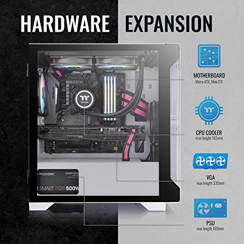 Thermaltake S100 Tempered Glass Snow Edition Micro-ATX mini-Tower Computer Case with 120mm Rear Fan Pre-Installed CA-1Q9-00S6WN-00, White