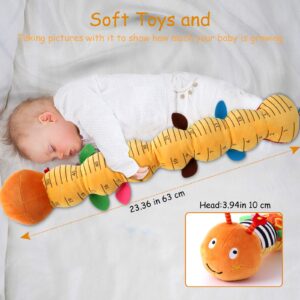 ZUCOOP Baby Musical Worm Soft Infant Toy, 6 Different Sensory, Crinkle and Rattle Stuffed Animals for Newborn Toy Tummy Time 0-3-6-12 Months Old Girl Boy Gifts, Cuddly Caterpillar