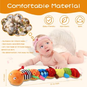 ZUCOOP Baby Musical Worm Soft Infant Toy, 6 Different Sensory, Crinkle and Rattle Stuffed Animals for Newborn Toy Tummy Time 0-3-6-12 Months Old Girl Boy Gifts, Cuddly Caterpillar