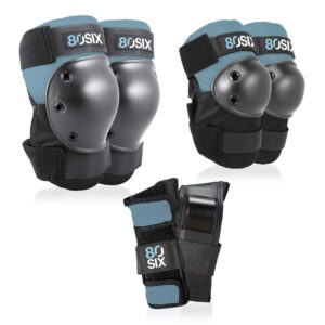 80Six Pad Set with Wristguards, Elbow Pads, and Knee Pads for Kids, Stone Blue, Junior - Ages 5+