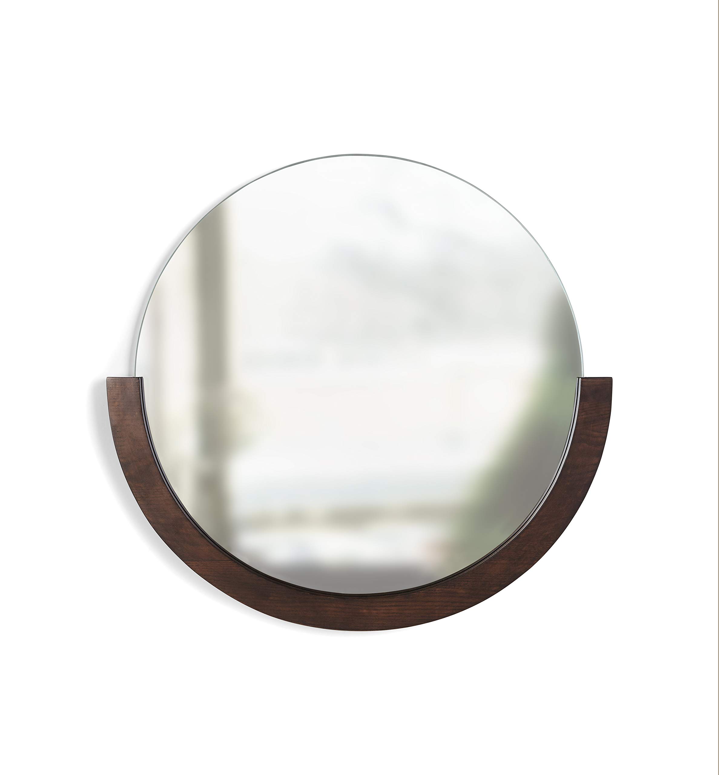 Umbra Mira Decorative Wall Entryway, Circular Mirror with Wood Frame on The Bottom Half, 30 Inch, Aged Walnut