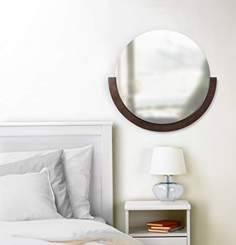 Umbra Mira Decorative Wall Entryway, Circular Mirror with Wood Frame on The Bottom Half, 30 Inch, Aged Walnut