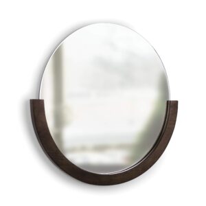 Umbra Mira Decorative Wall Entryway, Circular Mirror with Wood Frame on The Bottom Half, 30 Inch, Aged Walnut