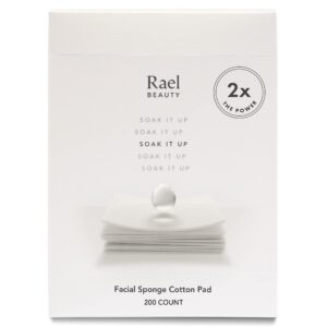 rael skin care, cotton pads for face - facial sponge pads, square cotton pads for face toner, makeup remover and facial cleansing, lint free, soft and thin, rayon (200 count)