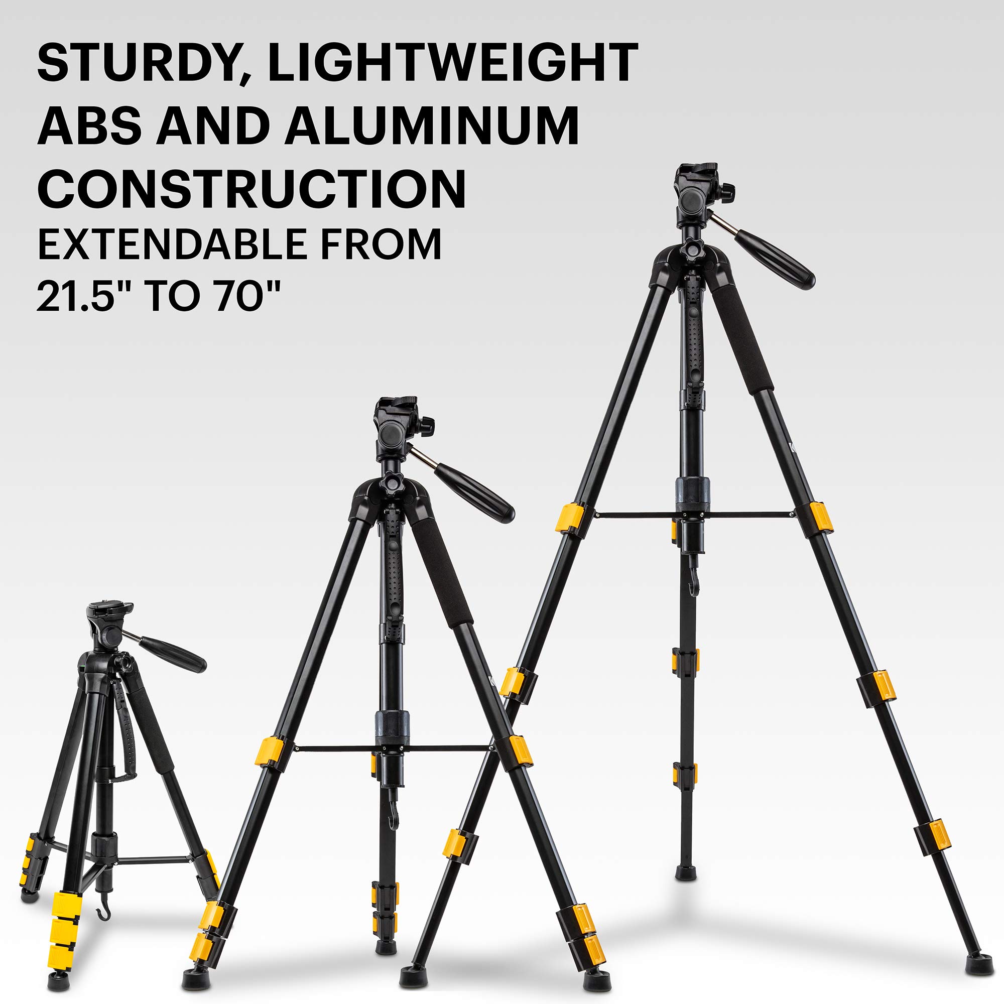 KODAK PhotoGear 2-in-1 Tripod & Monopod | Lightweight 70” 4-Section Flip-Lock Aluminum Tripod Converts to 64.5” Monopod | QuickRelease Plates 3-Way Swivel Head Bubble Level BONUS Tripod E-Guide & Case