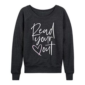 instant message - read your heart out - women's french terry pullover - size large heather charcoal